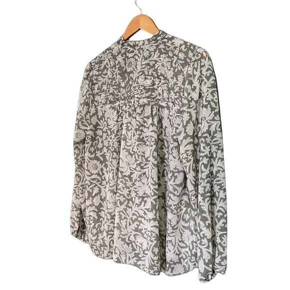 Lucky Brand Beaded Peasant Blouse Sage Green Size Large Tassel Tie Boho Y2K - Picture 6 of 10